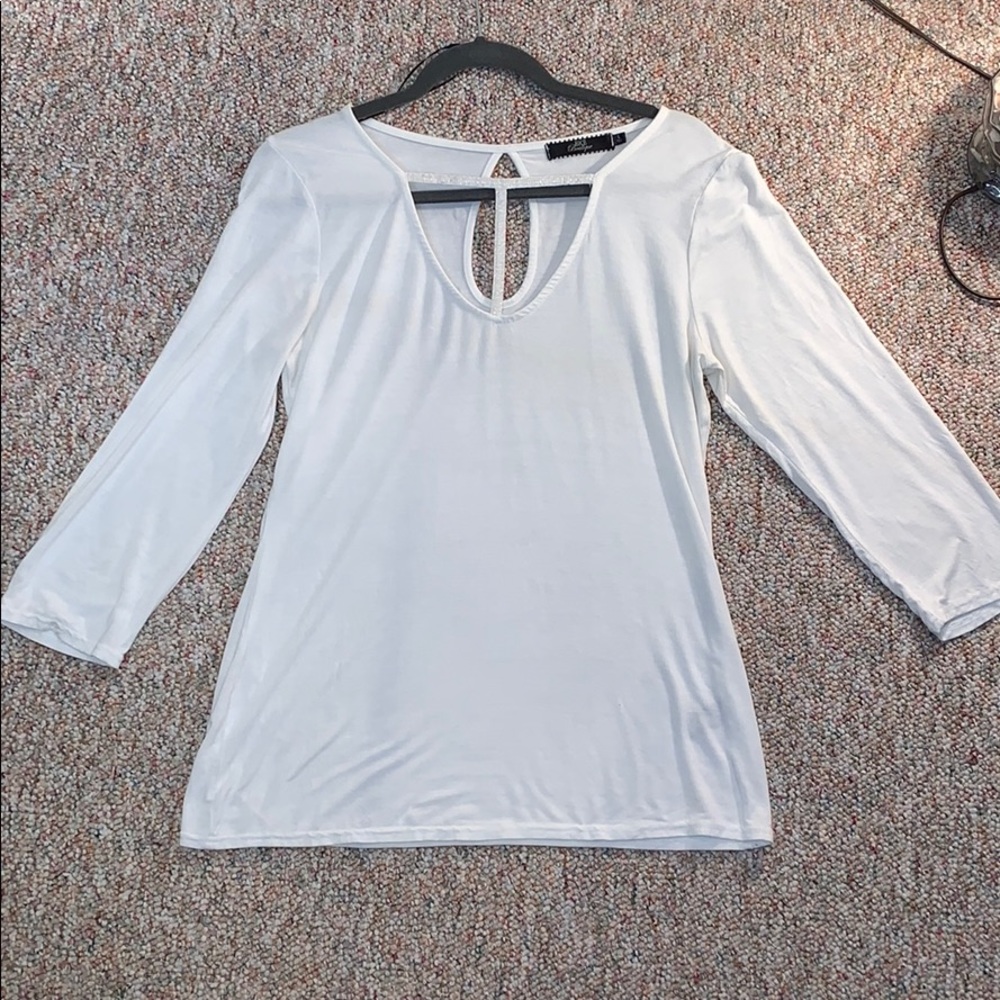 BKE White 3/4 Sleeve w/ Beaded Detailing